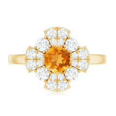 Vintage Looking Citrine Flower Engagement Ring with Certificate