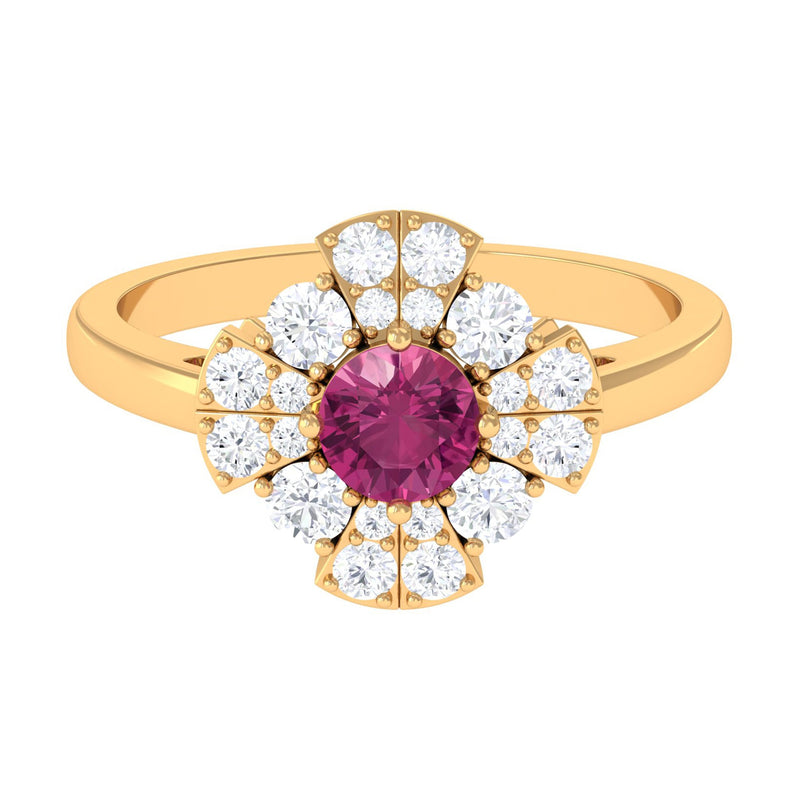 Pink Tourmaline Flower Inspired Engagement Ring with Moissanite