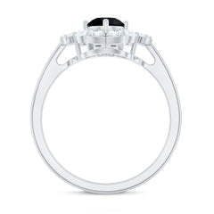 Natural Black Spinel Flower Engagement Ring with Moissanite