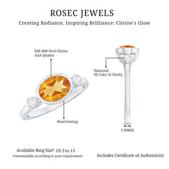 Natural 6X8mm Citrine Diamond Oval Engagement Ring in Bezel Set