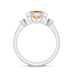 Natural 6X8mm Citrine Diamond Oval Engagement Ring in Bezel Set