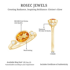 Natural 6X8mm Citrine Diamond Oval Engagement Ring in Bezel Set