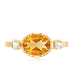 Natural 6X8mm Citrine Diamond Oval Engagement Ring in Bezel Set