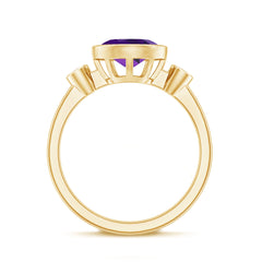 Bezel Set Oval Amethyst Solitaire East West Ring with Diamond