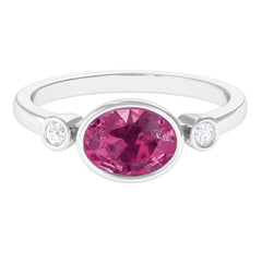 Pink Tourmaline Solitaire East West Ring with Diamond