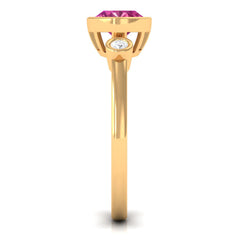 Pink Tourmaline Solitaire East West Ring with Diamond