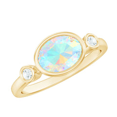 Oval Cut Ethiopian Opal East West Engagement Ring with Diamond