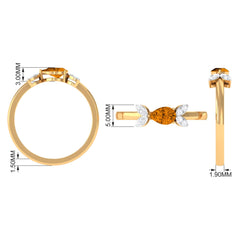 0.75 CT Pear Cut Citrine Promise Ring with Leaf Diamond