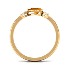 0.75 CT Pear Cut Citrine Promise Ring with Leaf Diamond