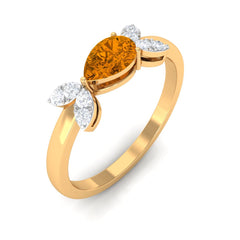 0.75 CT Pear Cut Citrine Promise Ring with Leaf Diamond
