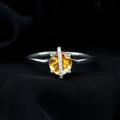 0.75 CT Designer Round Shape Citrine Ring with Diamond Stones