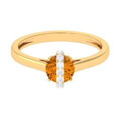 0.75 CT Designer Round Shape Citrine Ring with Diamond Stones
