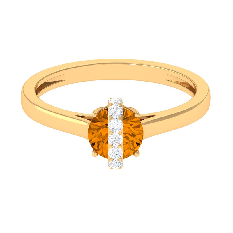 0.75 CT Designer Round Shape Citrine Ring with Diamond Stones