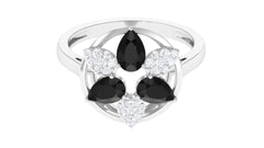 1.25 CT Black Spinel and Diamond Flower Cocktail Ring