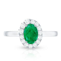 Natural Emerald Oval Engagement Ring with Diamond Halo