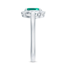 Classic 5X7 mm Oval Lab Grown Emerald Engagement Ring with Diamond Halo