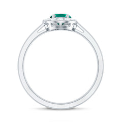 Classic 5X7 mm Oval Lab Grown Emerald Engagement Ring with Diamond Halo