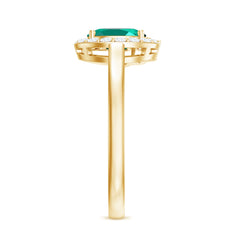 Classic 5X7 mm Oval Lab Grown Emerald Engagement Ring with Diamond Halo