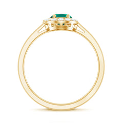 Classic 5X7 mm Oval Lab Grown Emerald Engagement Ring with Diamond Halo