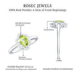 Natural 1 Carat Peridot Flower Engagement Ring with Diamond