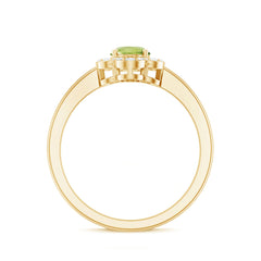 Natural 1 Carat Peridot Flower Engagement Ring with Diamond