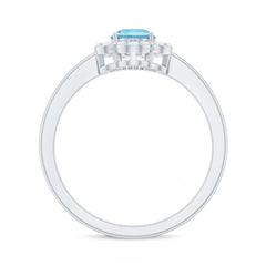 1.25 CT Oval Aquamarine Cocktail Engagement Ring with Diamond Floral Halo