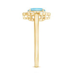 1.25 CT Oval Aquamarine Cocktail Engagement Ring with Diamond Floral Halo