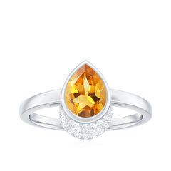 Real 6X8mm Citrine Teardrop Engagement Ring with Diamond