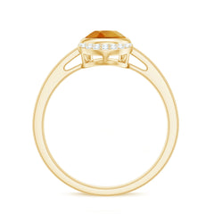 Real 6X8mm Citrine Teardrop Engagement Ring with Diamond