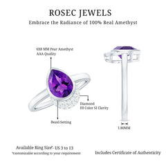 Bezel Set Amethyst Teardrop Cocktail Ring with Diamond Accent