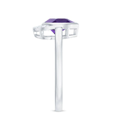 Bezel Set Amethyst Teardrop Cocktail Ring with Diamond Accent