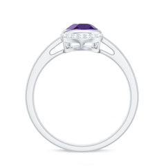 Bezel Set Amethyst Teardrop Cocktail Ring with Diamond Accent