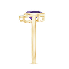 Bezel Set Amethyst Teardrop Cocktail Ring with Diamond Accent