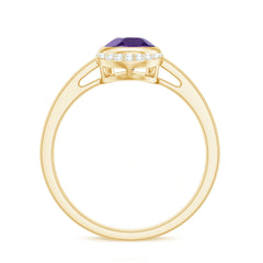 Bezel Set Amethyst Teardrop Cocktail Ring with Diamond Accent