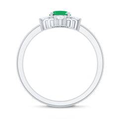 Certified Real Emerald Oval Engagement Ring with Diamond
