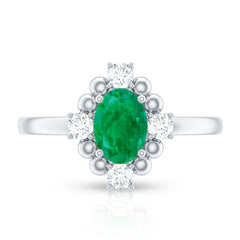 Certified Real Emerald Oval Engagement Ring with Diamond