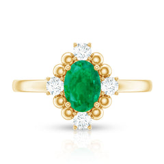 Certified Real Emerald Oval Engagement Ring with Diamond