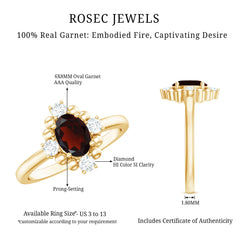 Vintage Inspired 6X8mm Garnet Oval Engagement Ring with Diamond