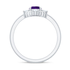 Oval Amethyst and Diamond Cocktail Ring with Beads