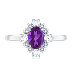 Oval Amethyst and Diamond Cocktail Ring with Beads