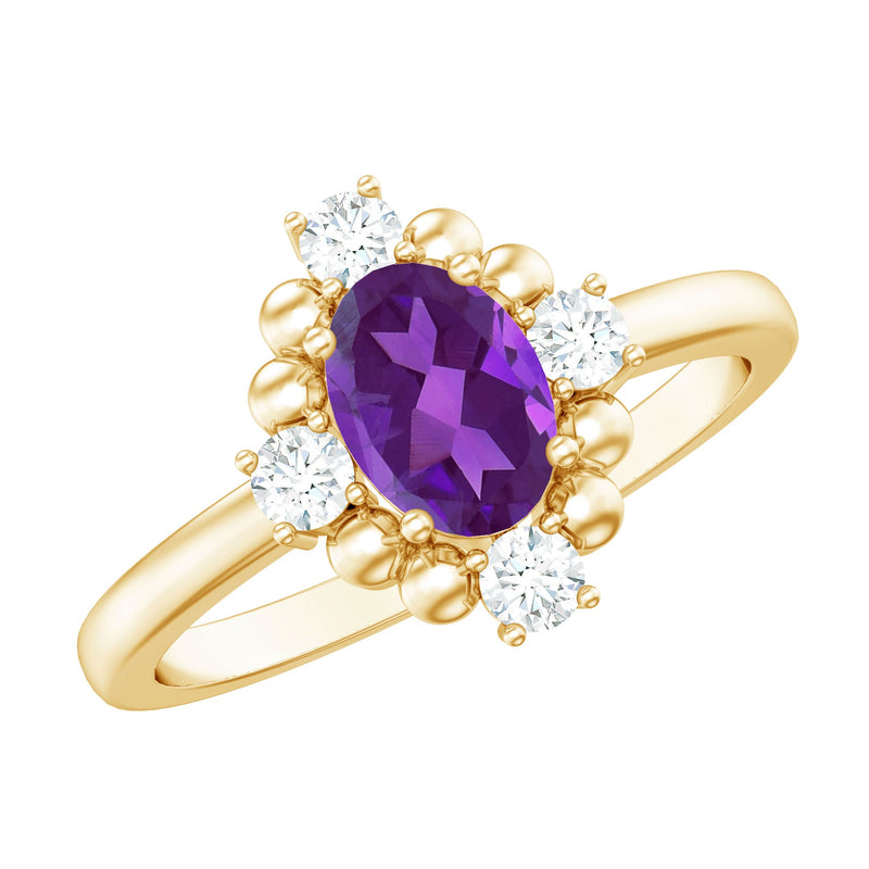 Oval Amethyst and Diamond Cocktail Ring with Beads