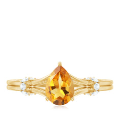 Certified Real Citrine Pear Shaped Engagement Ring with Diamond