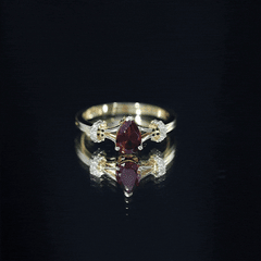 Certified Real 5X7mm Garnet Pear Shaped Engagement Ring with Diamond