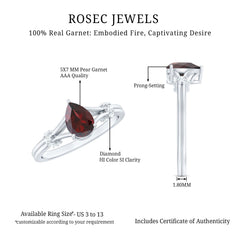 Certified Real 5X7mm Garnet Pear Shaped Engagement Ring with Diamond