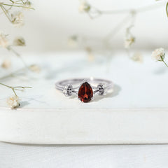 Certified Real 5X7mm Garnet Pear Shaped Engagement Ring with Diamond