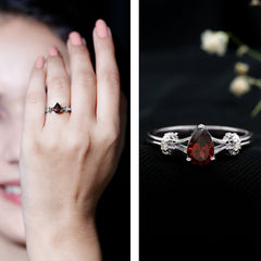 Certified Real 5X7mm Garnet Pear Shaped Engagement Ring with Diamond