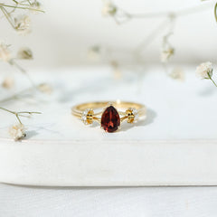 Certified Real 5X7mm Garnet Pear Shaped Engagement Ring with Diamond