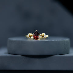 Certified Real 5X7mm Garnet Pear Shaped Engagement Ring with Diamond