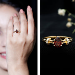 Certified Real 5X7mm Garnet Pear Shaped Engagement Ring with Diamond