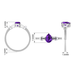 Pear Cut Amethyst Solitaire Ring with Diamond in Split Shank